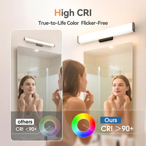 Vista 6 de Amico Accesorios de iluminación de baño, luces de tocador LED modernas atenuables de 5CCT de 16 pulgadas para baño, lámpara de pared negra