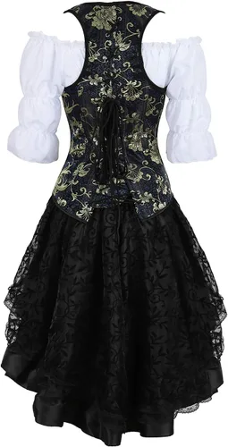 Vista 6 de Grebrafan Steampunk Midi Falda para mujer de tul multicapa alta baja trajes fiesta