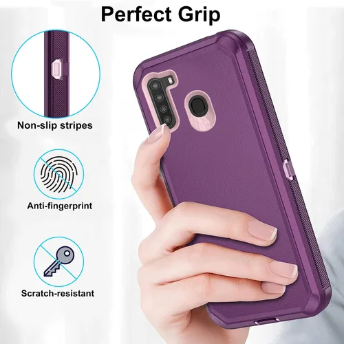 Vista 6 de Asuwish Funda de teléfono para Samsung Galaxy A21 con protector de pantalla de vidrio templado y cubierta de celda híbrida a prueba de golpes