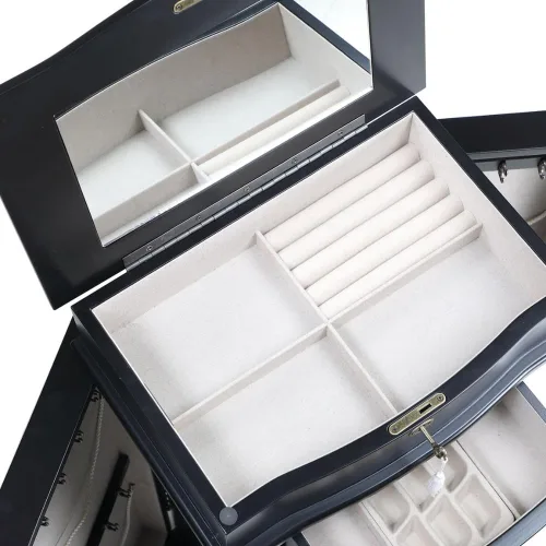 Vista 6 de Alveare Home North Jewelry Armoire - Organizador de almacenamiento con cierre con siete cajones espaciosos, color negro