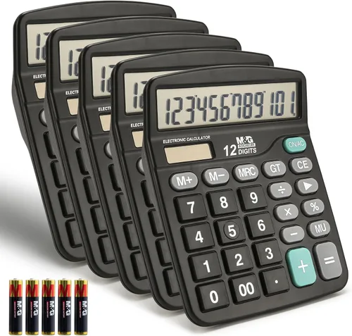 Vista 9 de M&G Calculadora de escritorio de 12 dígitos con pantalla LCD extra grande, doble alimentación solar y batería, calculadora contable con botón