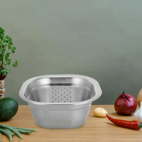 Vista 9 de VOSAREA Lavabo cuadrado de acero inoxidable, colador de metal, colador cuadrado de gran capacidad, para frutas, cocina, lavado de verduras