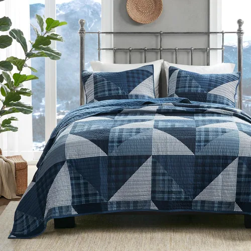 Vista 19 de Woolrich - Juego de edredón reversible de algodón, estilo cabaña invertido a color sólido, colcha ligera de retazos para todas las estaciones