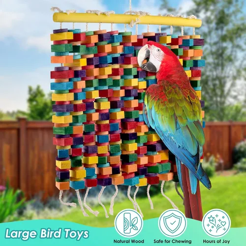 Vista 5 de DBNESS Juguete de pájaro extra grande de 23 pulgadas, 336 piezas de bloques de madera naturales coloridos para masticar, juguetes colgantes