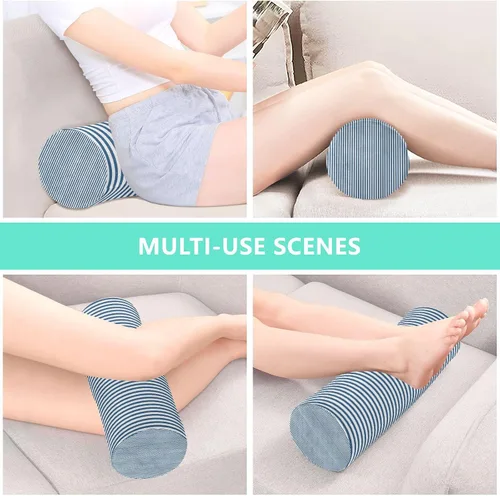 Vista 7 de Rollo cervical para el cuello, almohada redonda de rayas azules y blancas, almohada de espuma viscoelástica lavable, almohada de refuerzo