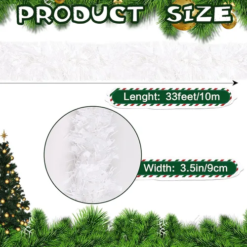 Vista 2 de KIMOBER Guirnalda de oropel de Navidad de 9.99 m, guirnalda metálica blanca para árbol de Navidad, decoraciones para bodas y fiestas