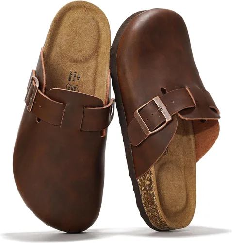Vista 26 de Project Cloud Benton - Zuecos con plantilla de cuero genuino para mujer, pantuflas de espuma viscoelástica con soporte de arco, sandalias de moda