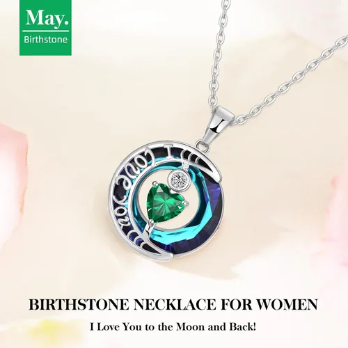 Vista 52 de Collares de cristal para mujer, regalos para aniversario de esposa, regalos de cumpleaños para mujeres, collar de zafiro azul con la frase "I Love