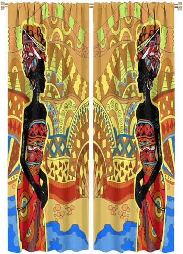 Vista 21 de Cortina de mujer africana, con estampado étnico tribal y étnico, reducción de ruido, para dormitorio, sala de estar, cortinas con aislamiento
