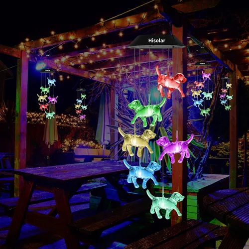 Vista 6 de Campanillas de Viento Solares de Cristal de Perro para Exteriores que Cambian de Color Luces Solares Móviles LED Campanillas de Viento con Energía