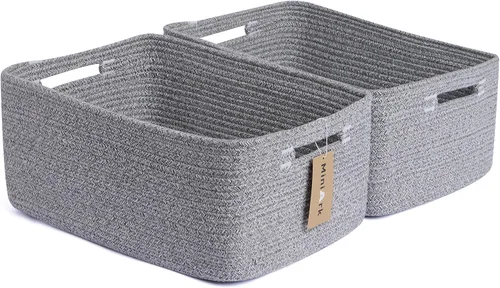 Vista 29 de MiniArk Cestas grandes de almacenamiento para estantes, organizadores de armario, para ropa, manta, toallas, guardería, caja de juguetes, cestas