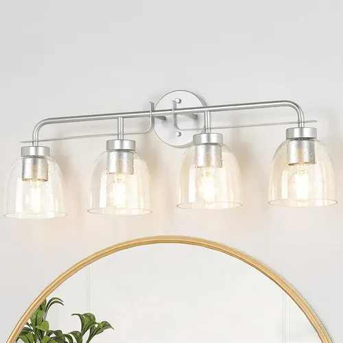 Vista 7 de Luces de tocador modernas de mediados de siglo de 16 pulgadas, lámpara dorada de 2 luces con pantallas de campana blancas esmeriladas, aplique