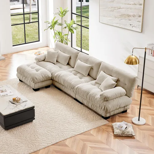 Vista 33 de Sofá modular en forma de U de 118 pulgadas con 2 otomanas, sofá de nube de terciopelo peletizado con almohadas de apoyabrazos de refuerzo, cómodo