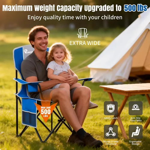 Vista 3 de Silla de camping, sillas de césped con respaldo alto de 500 libras 500 libras azul gris