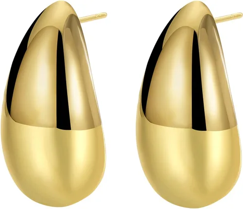 Vista 15 de Aretes de aro de oro gruesos para mujer, ligeros, con forma de gota de agua, aretes de aro abiertos y huecos en forma de lágrima, plata y oro