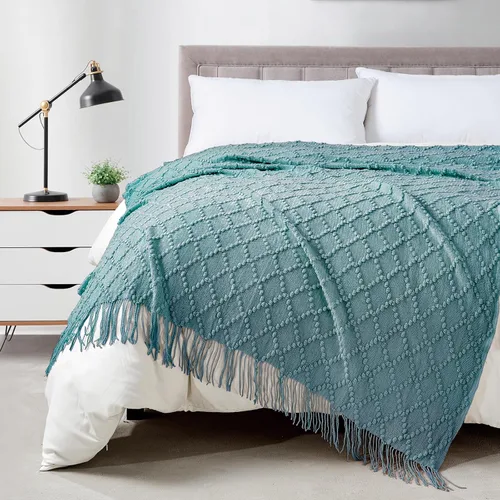 Vista 22 de Bourina Manta de punto decorativa con textura, unicolor y suave, para sofá, 50 x 60 pulgadas, almendra Knitted Throw Blanket 50x60 Inches, Soft