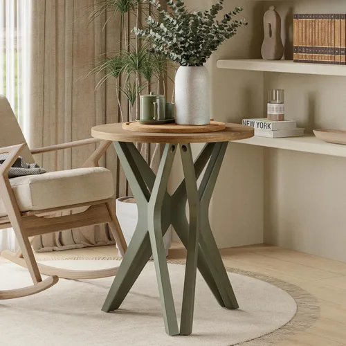 Vista 8 de Mesa auxiliar estilo rústico con pedestal, superficie envejecida con base de trípode, mesita de noche para sala de estar, moderna, decoración boho