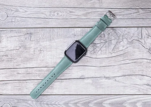 Vista 7 de Correa de cuero genuino verde mar para Apple Watch