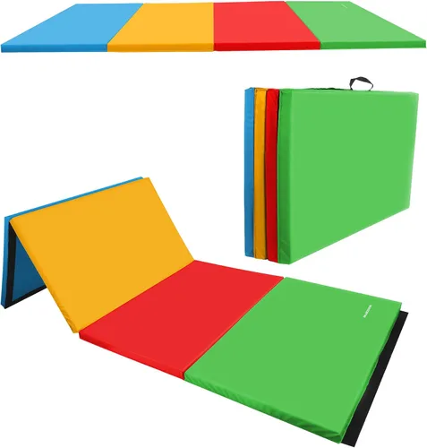 Vista 10 de BalanceFrom 6x4 Feet 4-Panel Folding Gymnastics Mat – 2-Inch Thick Pad with Vinyl Surface and Carrying Handles for Tumbling, Yoga, Pilates, Home