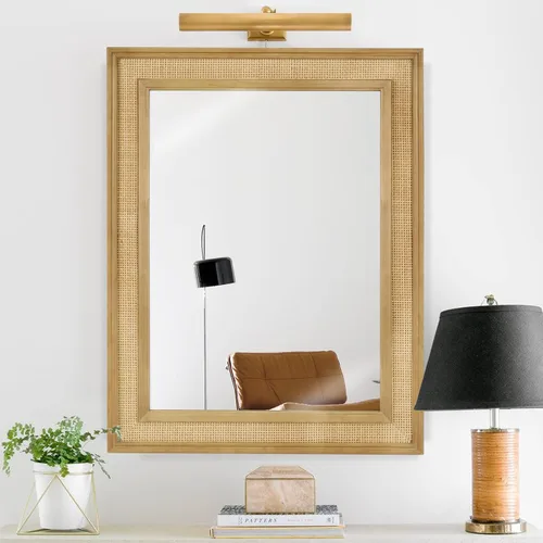 Vista 8 de WallBeyond Espejo de Pared de Ratán Rectangular, Espejo de Ratán de 32 X 44 Pulgadas con Marco de Madera para Decoración de Pared, Baño, Sala