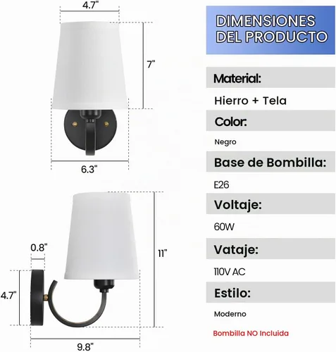 Vista 4 de Juego de 2 Apliques de Pared, Lámparas de Pared Modernas para Dormitorio, Apliques Luminaria de Pared con Pantalla de Tela Beige, Lámparas de Pared