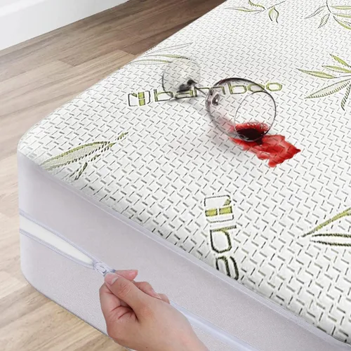 Vista 10 de Protector de colchón de bambú refrescante con cremallera - Funda de colchón 100% impermeable tamaño individual - Cubiertas de colchón de tela