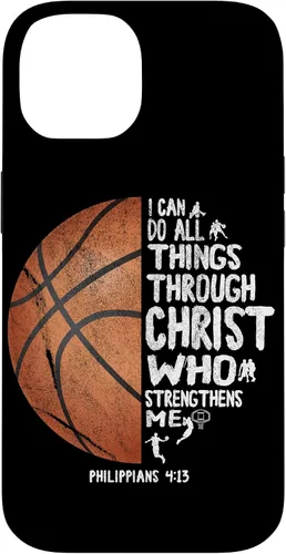 Vista 4 de Funda de baloncesto para iPhone 17 con texto en inglés "I can do All Things Through Christ Philippians