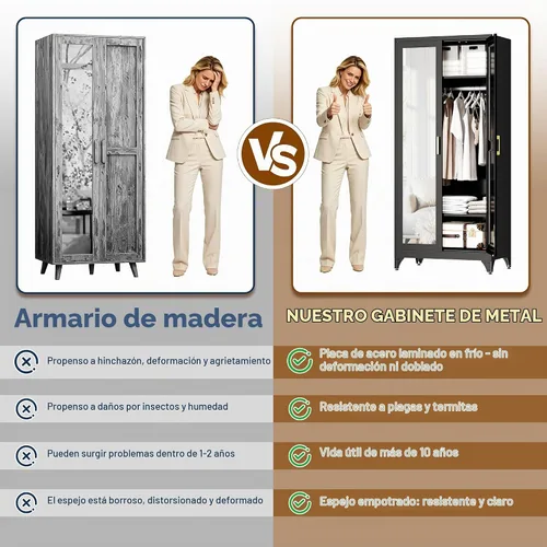 Vista 8 de UNICOLY Armario Armario, armario de metal de 71 pulgadas de alto con espejo Negro