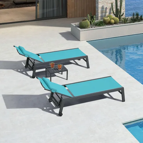 Vista 21 de PURPLE LEAF Juego de sillas de lounge al aire libre de gran tamaño de 3 piezas para patio, tumbona para piscina, estructura de aluminio con mesa