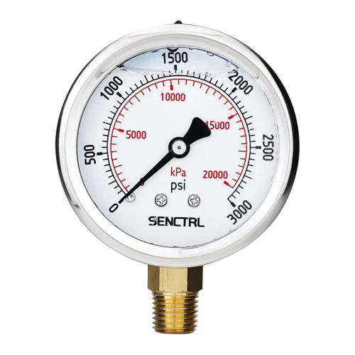 Vista 22 de SENCTRL Medidor de baja presión relleno de líquido de aceite de silicona al vacío de 30 inHg, tamaño de dial de 2.5", montaje inferior NPT de 1/4