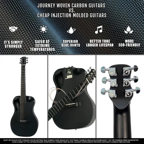 Vista 4 de Journey Instruments - Guitarra de viaje plegable de fibra de carbono OB660M Negro