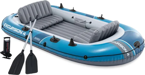 Vista 11 de INTEX Excursión 4-persona inflable barco de pesca río balsa conjunto con Azul