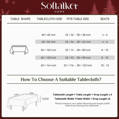 Vista 7 de Softalker - Mantel navideño de jacquard - Mantel rectangular impermeable de invierno con diseño vintage de damasco, de poliéster con motivos