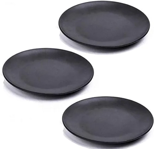 Vista 2 de Juego de 3 platos de melamina negros de 6 pulgadas, platos de vajilla irrompibles