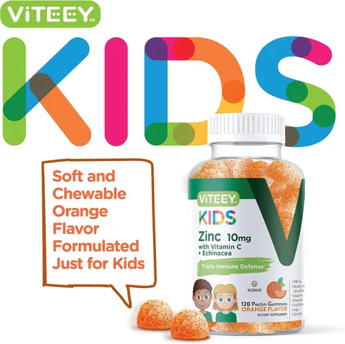 Vista 2 de Viteey Gomitas de zinc para niños de 10 mg, con vitamina C y equinácea, apoyo inmunológico, potente antioxidante natural, suplemento de vitamina
