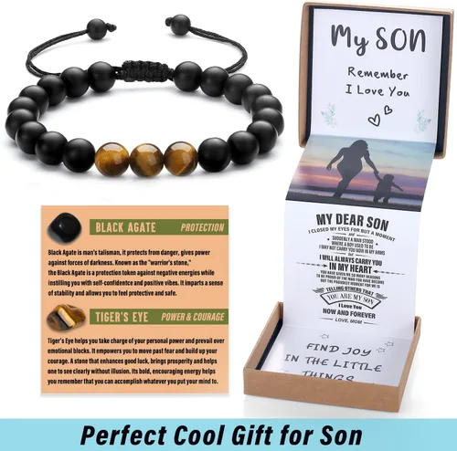 Vista 18 de Pulsera de cristal natural para adolescentes, niños, hombres, caja de regalo extraíble especialmente para hijo, nieto, papá, amor en cumpleaños