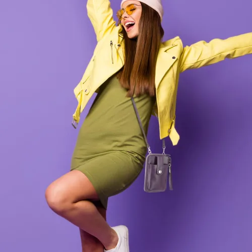 Vista 2 de Mundi Jacqui Cartera cruzada RFID para mujer, bolso de viaje pequeño de cuero vegano con soporte para teléfono, organizador compacto con ranuras