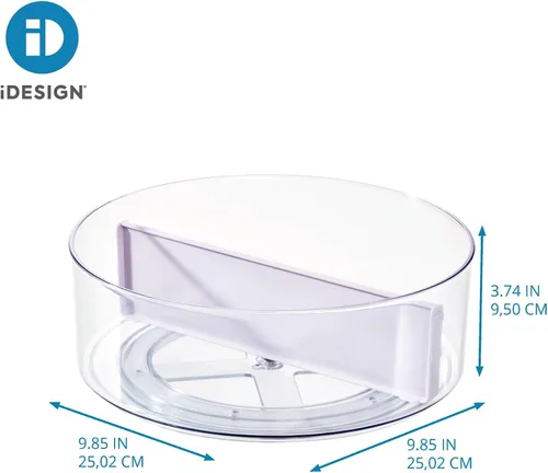 Vista 4 de Rosanna Pansino x iDesign - Tocadiscos divididos de plástico reciclado Lazy Susan con tapa, contenedor transparente/divisor de chispas de lavanda
