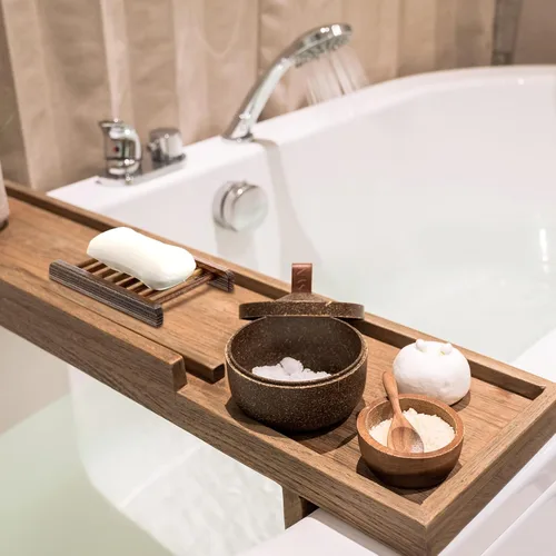 Vista 3 de Jabonera de bambú para jabonera de madera, ahorro de bandeja de jabón de madera, estuche de madera para ducha, rectangular, bañera, ducha, platos