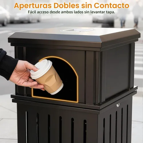 Vista 4 de BEAMNOVA Bote de basura comercial para exteriores con tapa, negro, 15.8 x