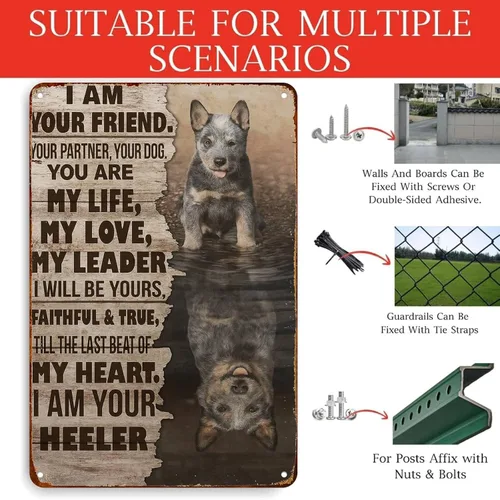 Vista 3 de Cartel de metal retro con texto en inglés "I Am Your Companion Your Ally Your Existence Blue Heeler" para garaje, hombre, cueva, baño, dormitorio