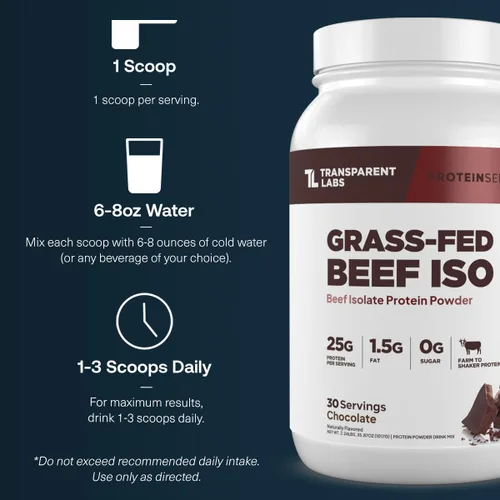 Vista 6 de Transparent Labs Aislado de Proteína de Vacuno Alimentado con Hierba en Polvo – Proteína con Sabor Natural, Libre de Lácteos con 25 g de Proteína