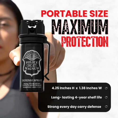 Vista 5 de POLICE MAGNUM Autodefensa en espray de pimienta, fuerza máxima, rango de 16 pies, unidad de aplicación de la ley portátil, fabricado en los Estados