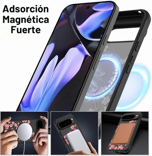 Vista 5 de ZIYE Funda magnética para Google Pixel 9 Pro XL de 6.8 pulgadas [compatible con MagSafe] funda de policarbonato duro y TPU suave con flor de cerezo