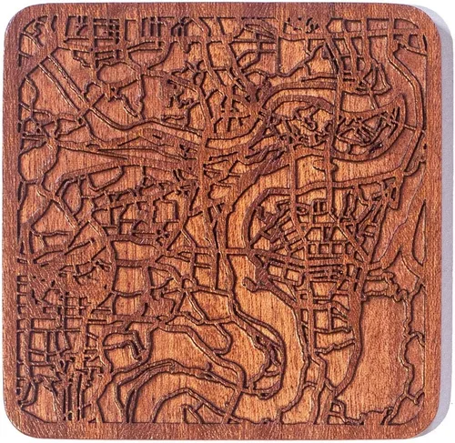 Vista 147 de Posavasos Amsterdam Map by O3 Design Studio, 1 pieza, posavasos de madera Sapele con mapa de la ciudad, hecho a mano, varias ciudades opcionales