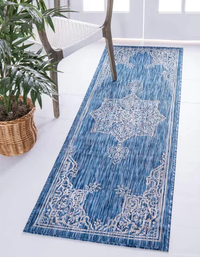 Vista 47 de Unique Loom Alfombra de la colección tradicional para exteriores, antigua (4 pies 1 pulgada, redonda, verde azulado/gris)