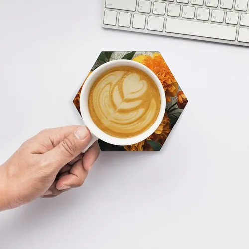 Vista 6 de Juego de 4 posavasos de cerámica para bebidas para tipos de tazas, posavasos de caléndula para protección de mesa, posavasos absorbentes para mesa