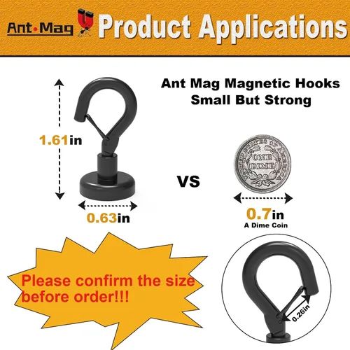 Vista 2 de Ant Mag Ganchos magnéticos negros resistentes con broche de presión de 22 libras, ganchos magnéticos fuertes, ideales para colgar en refrigerador
