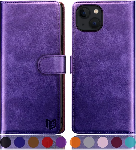 Vista 12 de SUANPOT Funda tipo cartera para iPhone 14 Plus de 6.7 pulgadas con bloqueo RFID, tarjetero de crédito, funda protectora de piel sintética con tapa