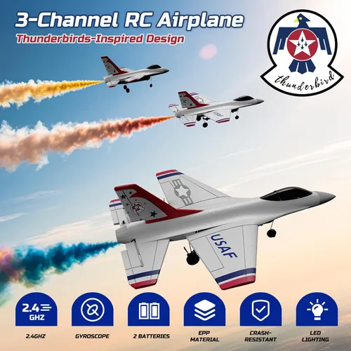 Vista 2 de DEERC F16 Thunderbirds RC Plane,3CH Remote Control Airplane Fighter Toys